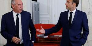 Francois bayrou, leader du modem et emmanuel macron apres des entretiens au palais de l'elysee