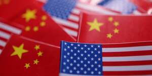 Illustration shows u.s. and chinese flags
