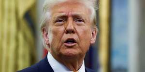Le president americain donald trump s'exprime dans le bureau ovale de la maison blanche a washington, d.c., etats-unis