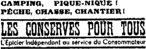 CAMPING PIQUE-NIQUE ù PECHE, CHASSE, CHANTIER ù LES CONSERVES POUR TOUS L'EPICIER INDEPENDANT AU SERVICE DU CONSOMMATEUR_logo