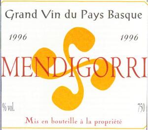 Grand Vin du Pays Basque 1996 MENDIGORRI Mis en bouteille à la propriété_logo