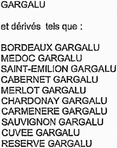 GARGALU et dérivés tels que : BORDEAUX GARGALU MEDOC GARGALU SAINT-EMILION GARGALU CABERNET GARGALU MERLOT GARGALU CHARDONAY GARGALU CARMENERE GARGALU SAUVIGNON GARGALU CUVEE GARGALU RESERVE GARGALU_logo